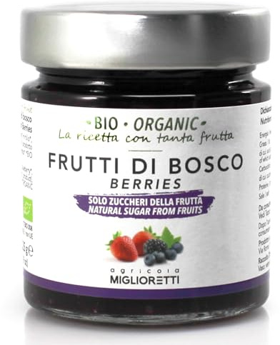 Agricola Miglioretti Composta di Frutti di Bosco Biologica 225g – Senza Pectina e Zucchero Aggiunto, Dolcificata con Succo di Mela Biologico, Lavorazione Artigianale Made in Piemonte