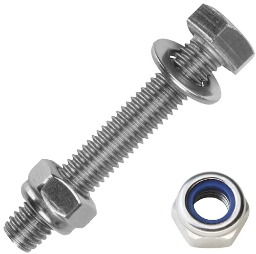 Sechskantschrauben M12x100 mm inkl. Sicherungsmuttern & Unterlegscheiben M12 aus Edelstahl A2 (5 Stück) | Maschinenschrauben - Stoppmuttern - Beilagscheiben von MESAROS®