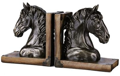 Einzigartige Buchstützen, dekorative Pferde-Buchstützen, Kunstharz, Pferdekopf, Kunst-Skulptur, Ornament, Pferdebuchständer für Regale, Heimdekoration, Desktop (Bronze), antikes Dekor