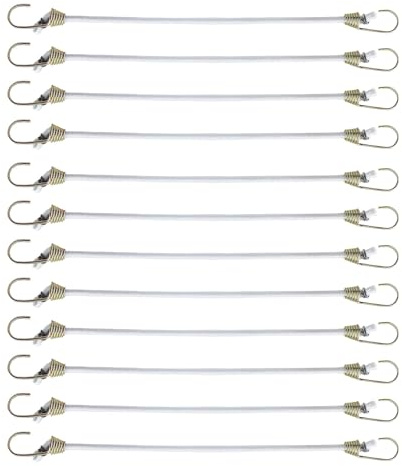 Lot de 12 mini tendeurs élastiques blancs de 25 cm avec crochets pour bagages, camping, randonnée, moto