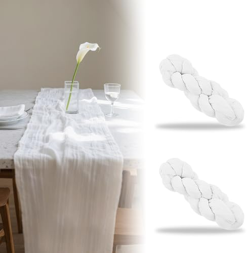 Käsetuch Tischläufer, 2 Stück Seihtuch Tischläufer, 90x300cm Musselin Tischläufer für Hochzeit Dekoration Geburtstagsparty(Weiß)