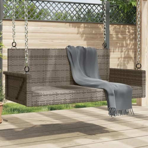 WSJHUHK Möbel, Outdoor-Möbel, Sitzgelegenheiten, Outdoor-Bänke, Schaukelbank, grau, 119 x 56 x 48 cm, Polyrattan