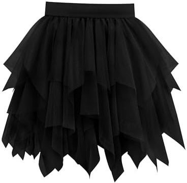 Vlazom Gonne Donna in Tulle Gonna Corta a 3 Strati con Orlo Irregolare per Halloween e Carnevale，Nero，S-M