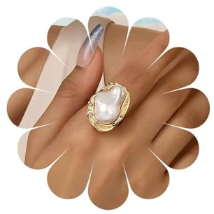 Inateannal Grande Anello Di Perle Barocche Irregolare Di Perle Regolabile Anello D'oro Aperto Grosso Anelli Da Dito Dichiarazione Nocca Barocche Anelli Di Nozze Gioielli