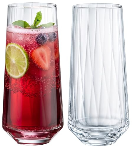 Imperial Lot de 2 verres striés – Verres texturés avec motif en verre Crystalline 420 ml Verres à eau « London/Cali » Passe au lave-vaisselle