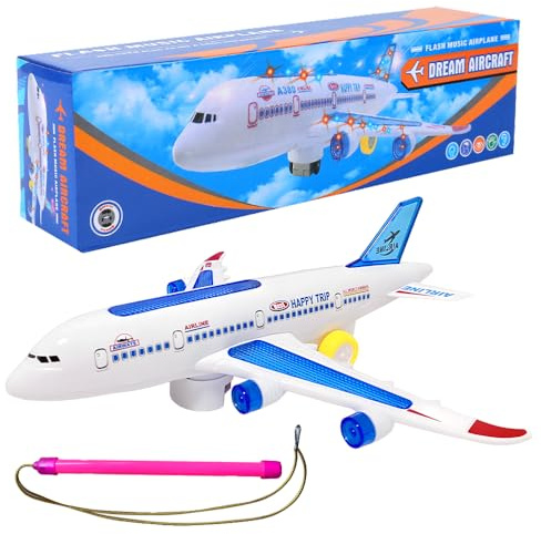 Hojalis Aeroplane Toys, Electric Aeroplane Toy with Flashing Lights & Sounds, Bump and Go Musical Plane with Lantern Pole, Toy Airplane for Boys and Girls Birthday & Festive Gift