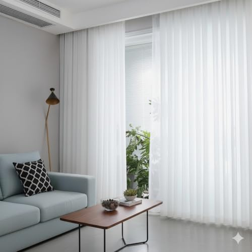 Sun World Gardinen nach Maß Voile Weiß halbtransparent Vorhänge Maßanfertigung Vorhang auf Maß mit Automatik-Faltenband 3er Falte Kräuselband Fenster Dekoration Made in Germany