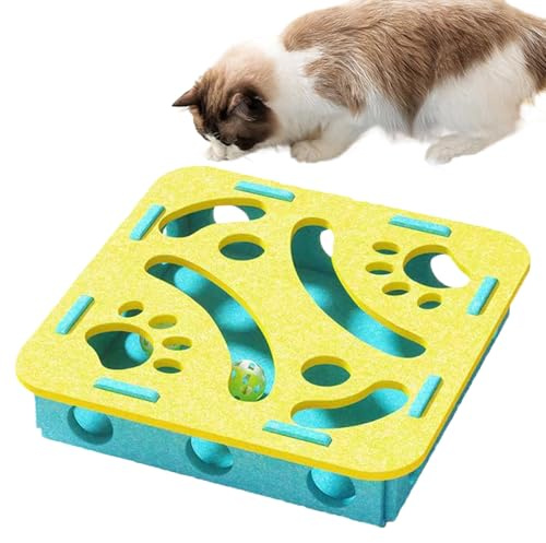 Katzen Puzzle Futterball | Interaktive Indoor Filz Labyrinth Box Für Katzen,Bereicherungsspiel Zur Förderung Von Bewegungstraining Für Kätzchen Bei Mahlzeiten Und Geburtstag | Für Zuhause Balkon