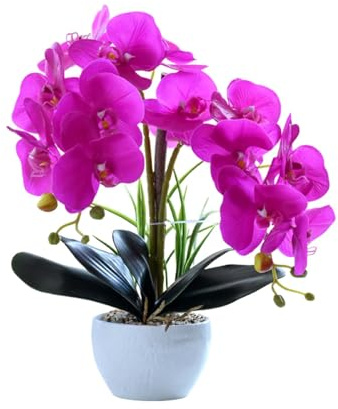 Orquídeas Flores Artificiales 40cm 14Pétalos Orquídea Artificial,Morado | Orquídea Artificial,Impresa en 3D,Ideal para Decorar el Hogar u Oficina,Fabricada en Poliuretano,Plástico y Alambre Metálico