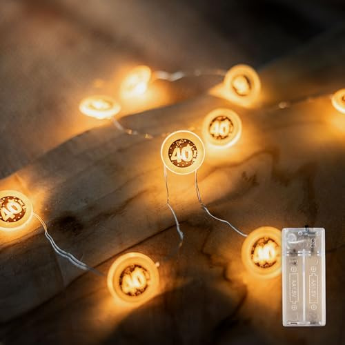 Tiwoca Deko zum 40. Geburtstag – schwarz-goldene LED-Lichterkette in warmer Optik Zahl 40 – Stilvolle Geburtstagsdeko und schöne Geschenkideen für Junge und Mädchen