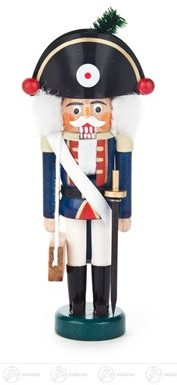 Rudolphs Schatzkiste Nussknacker Franzose blau-weiß Breite x Höhe x Tiefe 6 cmx15 cmx4 cm NEU Erzgebirge Nußknacker Weihnachtsfigur Holz