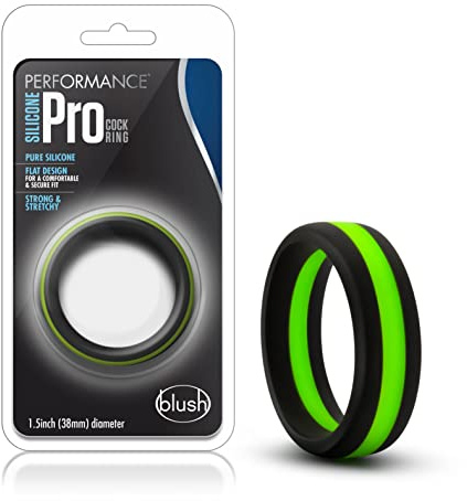 Blush Novelties Performance Puria Pro Silicone Cock Ring - 1.5 Wide Penis Ring - Enhances Girth & Hard Erections - UltraSilk Smooth No Pinch Design - Stretchy Sex Toy for Men & Couple - Black & Green