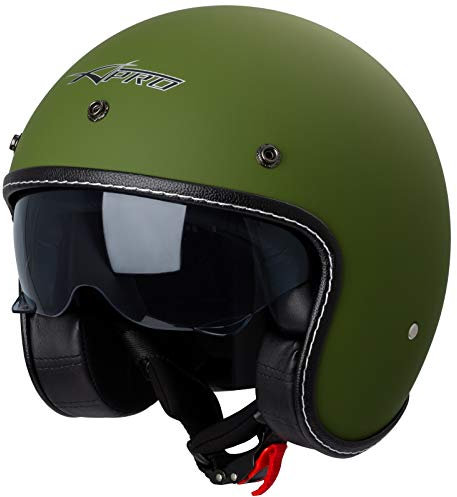 Casco Moto Jet Cafe Racer Omologato ECE 22-06 Parasole scooter Verde Opaco M
