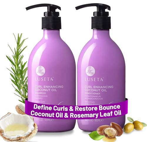 Luseta Curly Hair Shampoo and Conditioner Set with Coconut Oil, Unlimited Bounce and Definition for wavy and Coily hair, Reduce Frizz and Repair Dry Hair, for All Curl Types Sulfate Free 16.9Fl oz×2