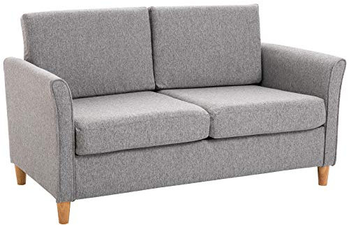 HOMCOM Divano Due Posti Linea Moderna e Compatta in Lino Grigio e Legno (70cmx141cmx78cm)