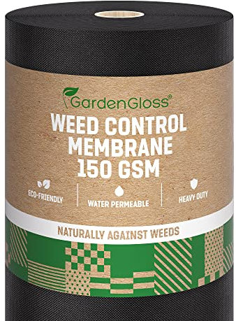 GardenGloss 25m2 Weed Control Membrane Heavy Duty (150gsm) - Water Permeable and Tearproof Weed Barrier Fabric - Weed Control Fabric with High UV-Stabilisation (25m x 1m, Roll)