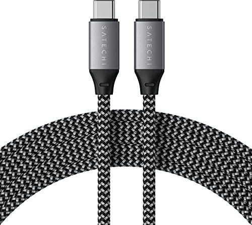 SATECHI Cable USB-C a USB-C, Carga 100W, 2m, Gris Espacial | Datos 480 Mbps, nylon trenzado resistente, compatible con MacBook, iPad, iPhone, portátiles y dispositivos USB-C