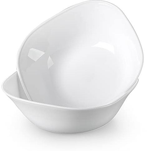 MALACASA, Serie Esmer, 2 Teiligen Set Opalglas 9,5 Zoll / 22,5 * 22,5 * 7,1cm/ 1500ml Servierschüssel porzellanartige Müslischale Salatschüssel Schüssel Große Schale Schälchen Set runde Weiß