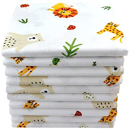 M.M.C. Mulltücher mit Tier Motiven 10er Pack| Spucktücher Baby | Stoffwindeln 70x80 | Mullwindeln | Öko-Tex (10 Löwen)
