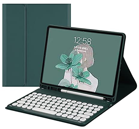 Disonbeir Keyboard Case for iPad Air 11 inch (M4/M3/M2)/ iPad Air 5th 4th Generation 10.9 inch 2022/2020 Cute Round Key Color Keyboard Detachable BT Keyboard Cover (DarkGreen)