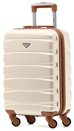 Flight Knight ABS Valise Cabine 55x35x20 cm Compatible avec Air France, Hop! easyJet, Ryanair Et Bien d'autres! Bagage a Main Legere Sac Cabine avec 4 Roues. Creme/Marron