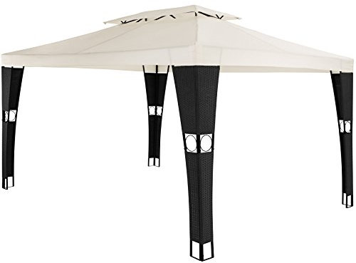 tectake® Pabellón de Jardín, Carpa Impermeable Exterior, Pérgola con Toldo, Pergolas de Jardin, Toldo Camping, Carpas Plegables Impermeables, Esquinas de Poli Ratán - 4x3 m Negro/Crema