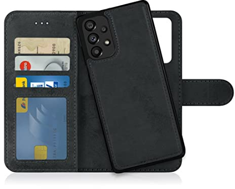 MyGadget Flip-fodral till Samsung Galaxy A53 5G - [avtagbart magnetfodral] - mobilfodral av konstläder - [flipfodral med kortplats] skyddsfodral i grått svart