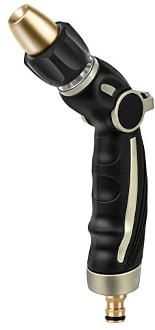 RESTMO Hose Pipe Spray Gun High Pressure, Heavy Duty Pure Brass Nozzle Head, Metal Hand Sprayer for Car Washing, Garden Cleaning, Lawn and Plant Watering, Thumb Flow Control, 4 Spray Patterns