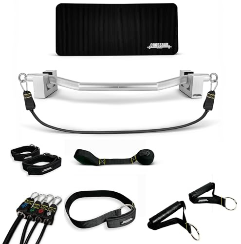 crossbar portable gym Curlstange für Fitnessbänder | 4er Widerstandbänder Set 80Kg | Push Up | Für Zuhause | Workout Bar| fitnessstange mit bändern