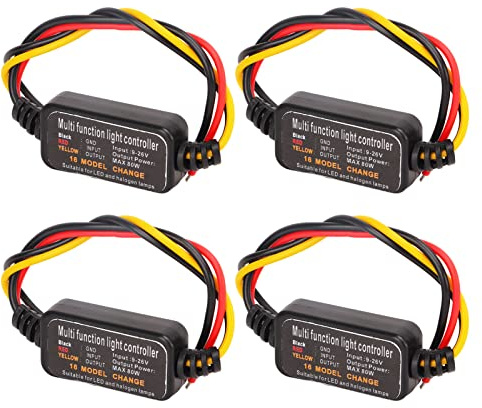 Qiilu Contrôleur Stroboscopique de Flash de Feu Stop Module de Clignotant de Voiture Automatique 4PCS DC9‑26V Contrôleur Stroboscopique de Clignotant LED 16 Modes Réglables pour Moto de Voiture