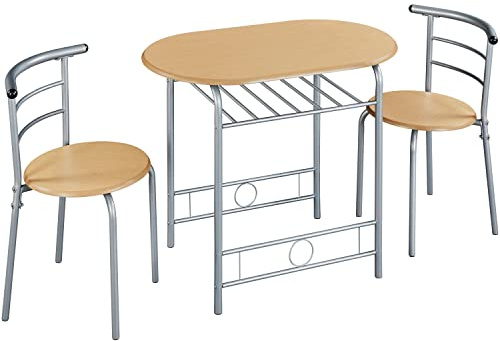 Yaheetech Set Tavolo e 2 Sedie Sala da Pranzo Mobili da Bar Cucina Beige