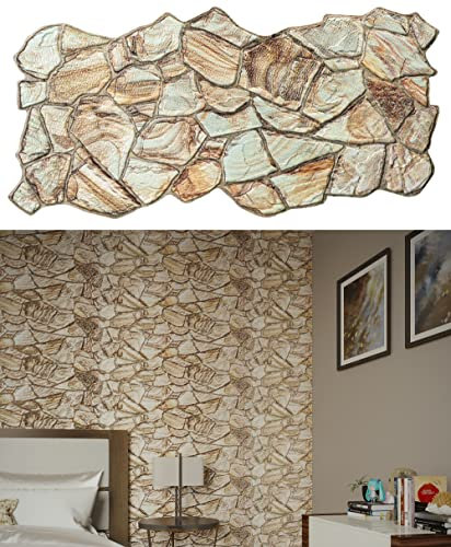 Dundee Deco Lot de 10 panneaux muraux 3D en PVC imitation pierre marron beige pour décoration murale intérieure, salon, cuisine, salle de bain, chambre à coucher, couvre 50 m²