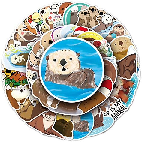 50Pcs Eurasian River Otter Stickers Laptop Car Scrapbook Phone Skateboard Suitcase Luggage Bike Otter Stickers Vinyl Waterproof Aesthetic Personalised Stickers for Teens Boys Girls Adults Children