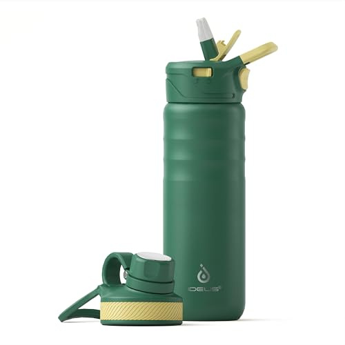 IDEUS Vakuumisolierte Wasserflasche, 24oz (710 ml) Edelstahl Doppelwand Flasche Metall Sport Kantine mit auslaufsicherem Schraubverschluss (Grün)