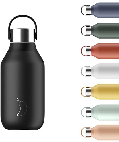 Chilly's Gourde Series 2 - Bouteille Isotherme en Inox avec Collerette Souple & Anse - Thermos pour Boissons Chaudes & Froides - Étanche, Sans Condensation - Abyss Black, 350ml