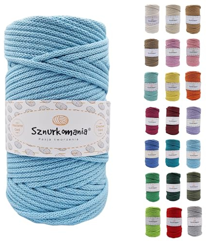 Geflochtene Baumwollkordel 5mm 100m, 46 Farben, Häkelkordel, Makramee Kordel, Premium Garn, Seil, Sznurkomania (Hellblau)