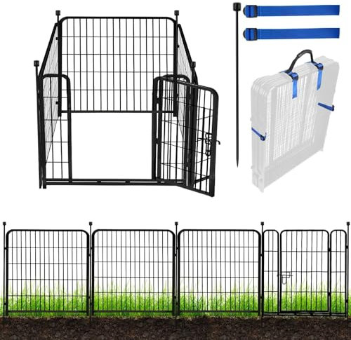ADAVIN Tall Garden Fence with Gate, 36in H x 27in W, 4 Panels & 1 Gate, Heavy Duty Iron, Black