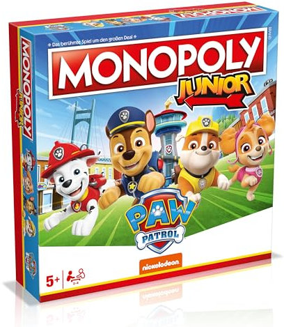 Winning Moves Monopoly Junior Paw Patrol Junior Edition - Familienspiele Strategie Brettspiele Monopoly Paw Patrol Junior - Brettspiel für Kinder - 2+ Spieler ab 5+ Jahren - Deutsch