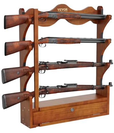VEVOE Wood Gun Rack, Holds 4 Rifles/Shotguns, 132 lb Capacity, Light Red, Simple Style, Wall Mount, Indoor Use, Hunting/Sports Shooting/Home Defense, 33.1x24x5.5/840x610x140 mm