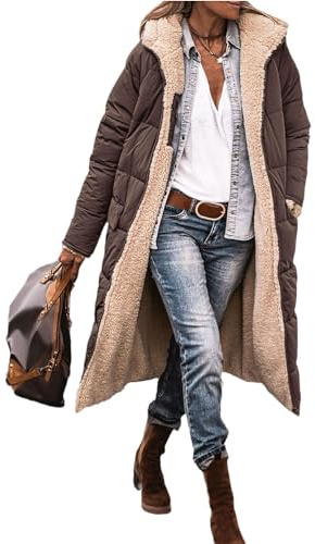 EGSDMNVSQ Manteaux D'hiver Pour Femme Veste D'hiver Longue Doudoune Avec Capuche Manteau Matelassé Doudoune épaisse Fermeture éclair Sweat à Capuche Réversible En Polaire Sherpa