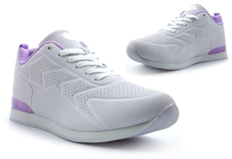 Womens Bowling Shoes Womens Bowls Trainers Ladies Bowls Shoes Ladies Bowling Trainers Garden Bowl Shoe Lawn Bowl Shoe Lace Up Trainer Lightweight Trainer White/Lilac
