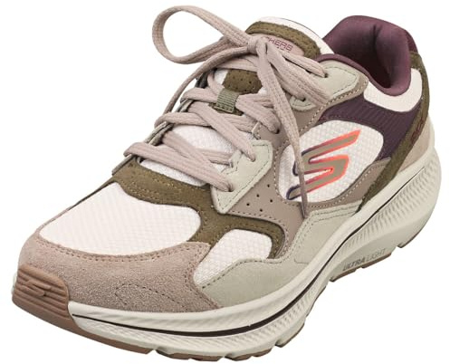 Skechers Tenis Go Run Consistent 2.0 Retro Stridepara Mujer, Ante Natural con Ribete Morado, 37.5 EU