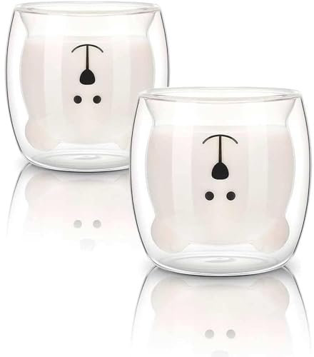 2 Stück Doppelwandige Gläser Bär 250ML, Doppelwandige Kaffeegläser, Bärchen Tasse Glas, Kreative Teegläser Doppelwandig, für Frauen, Kinder, Geschenkset, Mahlzeiten für Familien