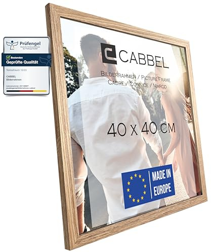 CABBEL Bilderrahmen 40x40 cm, Eiche, stabiles MDF-Holz Rahmen, bruchsicherem Plexi-Glas, zum Aufhängen, ideal für Fotos/Bilder/Collage