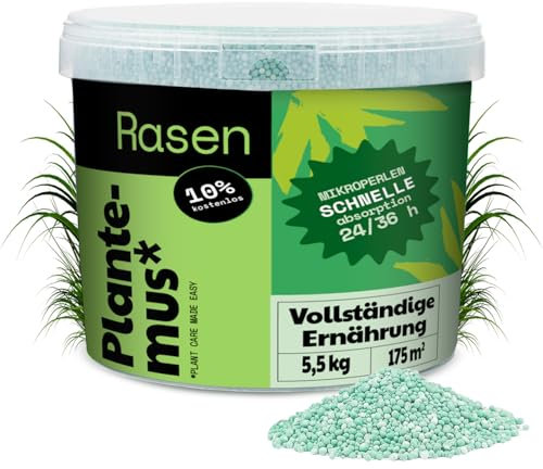PLANTEMUS Concime Prato Complete. NPK (12-11-18) + Micronutrienti, Verde, Denso e Durevole, Granulare in Perle Ultrasolubili, 5.5 KG copre 175 m²