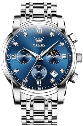 OLEVS Edelstahl Herrenuhren Chronograph Modern Quarz Analog Armbanduhr | Herren Uhr Datum Leuchtend Wasserdicht Herrenarmbanduhr Metallarmband Geschenke für Männer