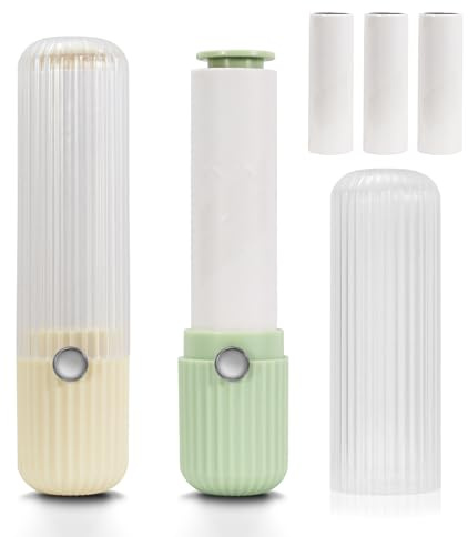 LELE LIFE 2Pcs Mini Lint Roller, Travel Lint Roller for Clothes Extra Sticky Small Portable Lint Roller with Cover, Cat Dog Pet Hair Remover with 5 Refills (Yellow+Green Lint Roller)