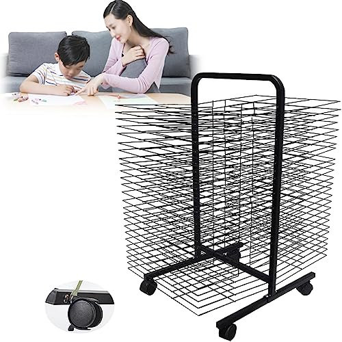 Kunst-Trockenständer – Klassenzimmer-Kunstständer, mobil, massives Metall, pulverbeschichtetes Design, Gemälde-Trockenständer mit Rollen, Stapelregal, 50 Regale