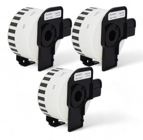 3 Rollen DK-22225 Endlos-Etiketten (62mm x 30,48m pro Rolle) Schwarz auf Weiß, Kompatibel mit Brother QL-Druckern, Thermopapier für klare Versandlabels, Adressetiketten, Bilder und Barcodes