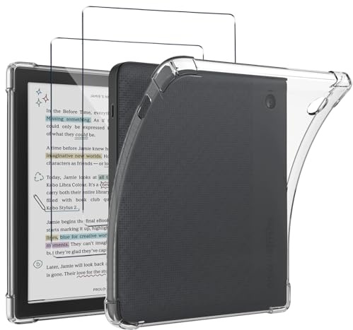 KUSINHOKA Hülle für Kobo Libra Color (7 Zoll) mit 2 Stück Schutzfolie, Ultradünn [Stoßfest] [Anti-Kratzen] Weich Silikon Shock-Absorption Schutzhülle für Kobo Libra Colour, Transparente